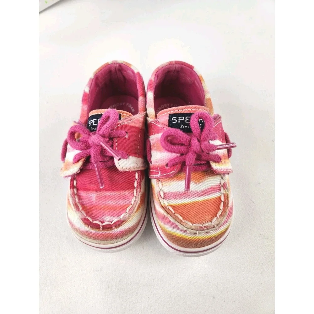 SPERRY TOP SIDER First Boat Mocs Toddler Baby SZ 4 Pink 9 12 Mth Watercolor Shoe